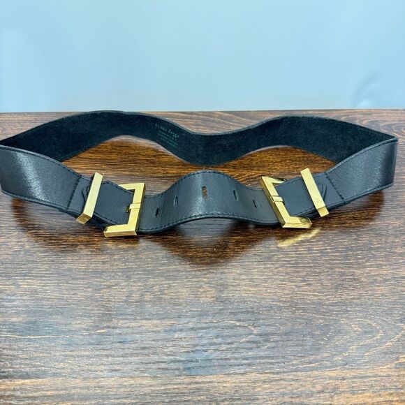 Nikki Jasso black and brass leather USA belt size medium - Picture 1 of 5